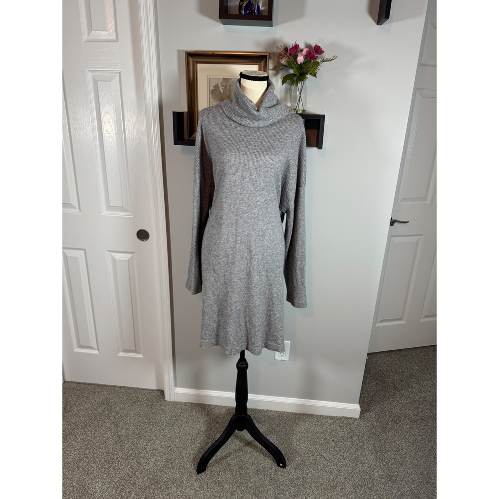 Time and Tru Grey Ribbed Cowl Neck Sweater Dress XL